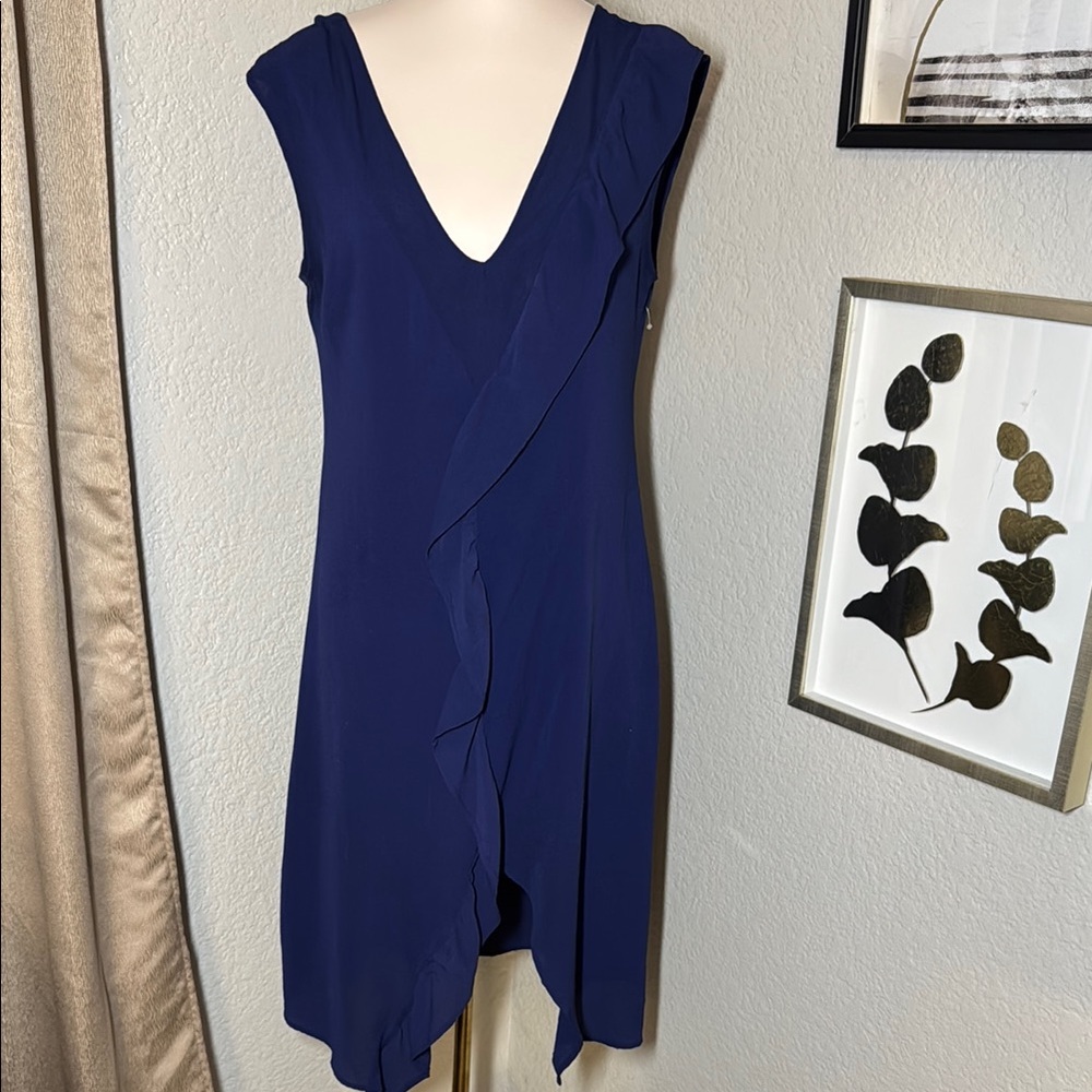 Acrobat Blue Asymmetrical Sheath Dress V-Neck Cocktail